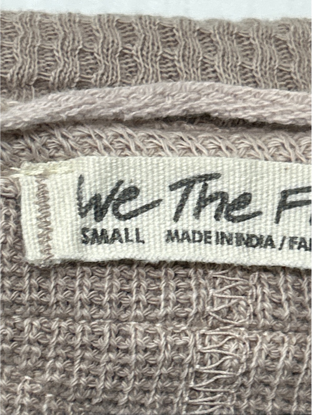 We The Free Small Beige Waffle Knit V-Neck Long Sleeve Shirt